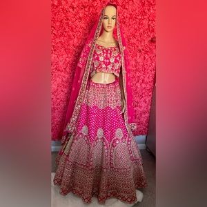 Brand new (with tags)Bridal lahenga Rani pink with hints of mint and light pink
